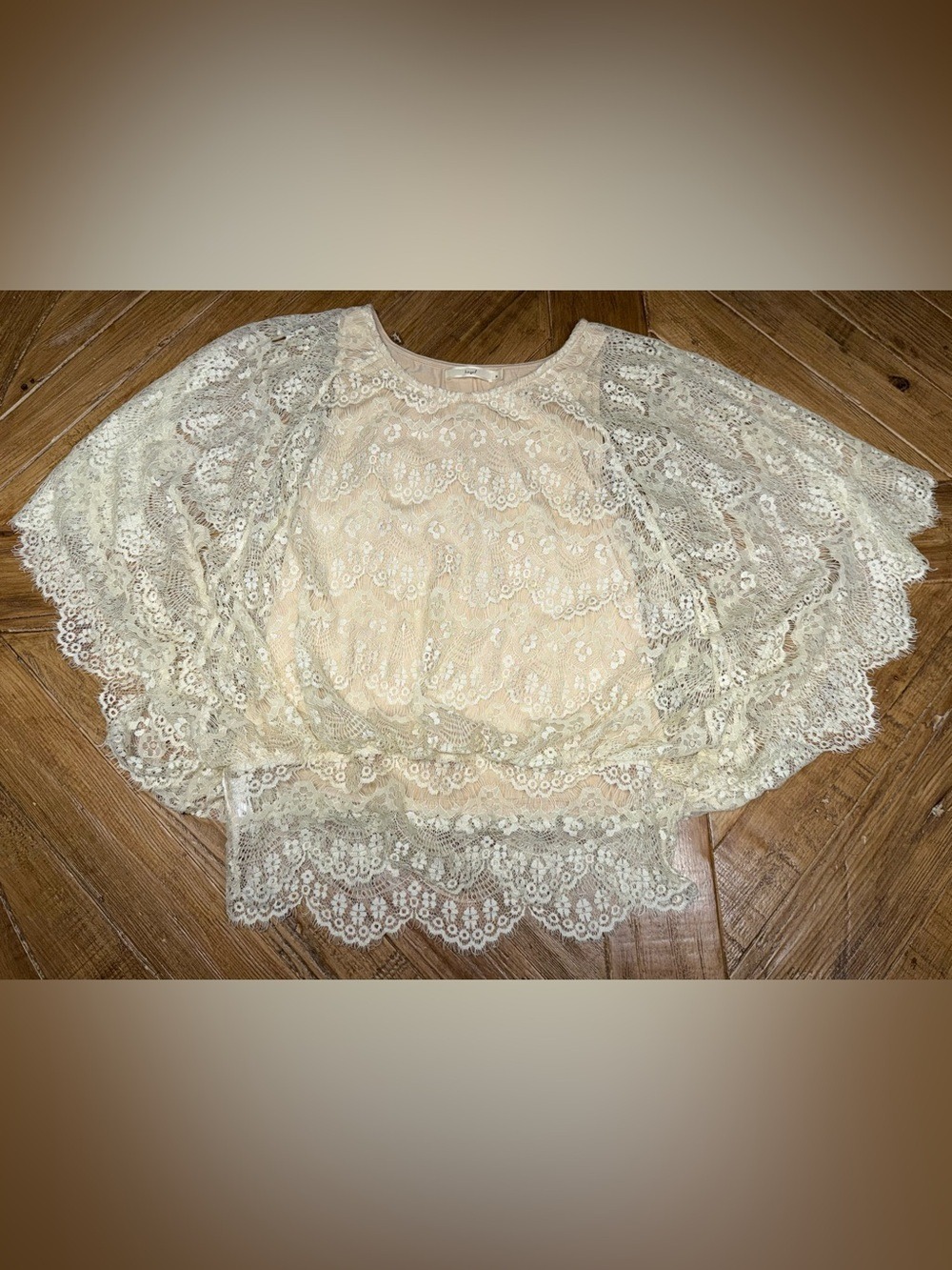 Hazel Anthropologie Cream Lace Capelet Kaftan Poncho Blouse Size Small